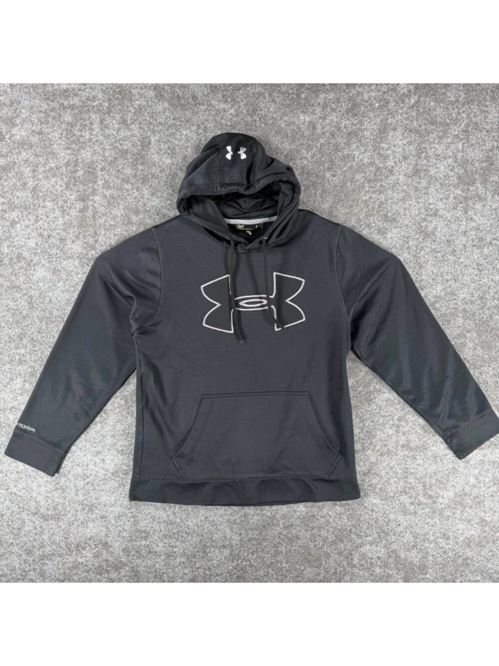 Under Armour Big Logo Pullover Hoodie Mens S Black Storm Armour Fleece Loose Fit